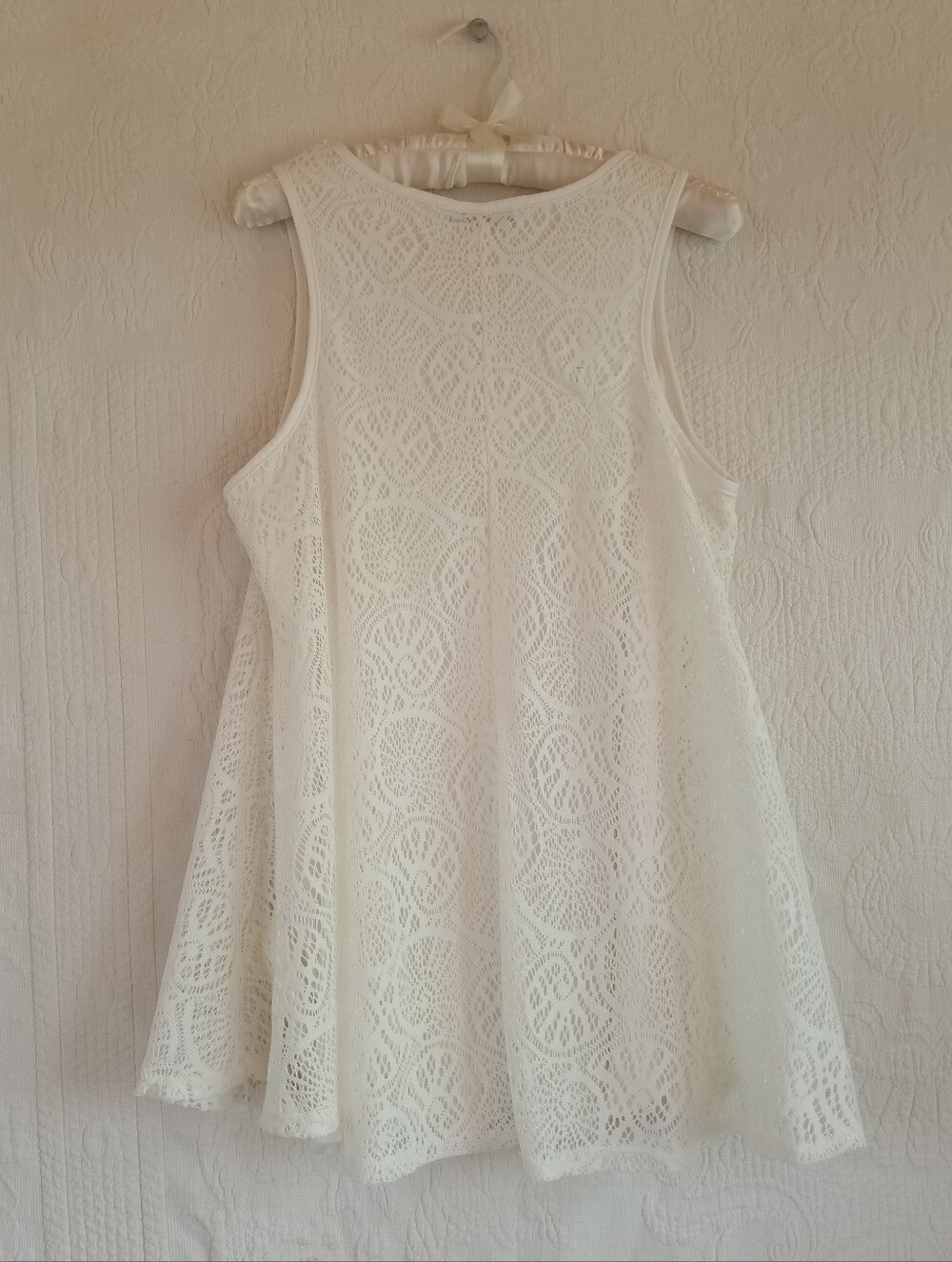 Jm Fluerette White Lace Swing Tank Top Pretty Femme Boho Summer Crew Neck Plus - Picture 9 of 10